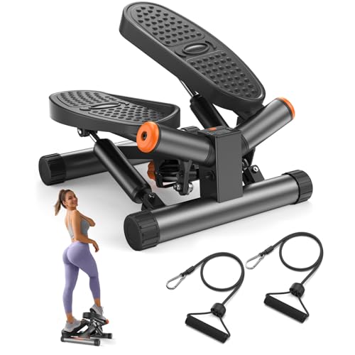 Niceday Twist Stepper for Exercise at Home, Mini Stair Stepper with Resistance Bands at Home Workout Equipment with 300LBS Loading Capacity, Hydraulic Fitness Stepper with LCD Monitor Gray