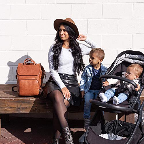 Leather Diaper Bag Backpack with Changing Mat Travel Backpack Waterproof&Insulated Large Nappy Bag Stroller Straps, Brown B, 13.8x8x18 Inch (Pack of 1), Travel Backpacks