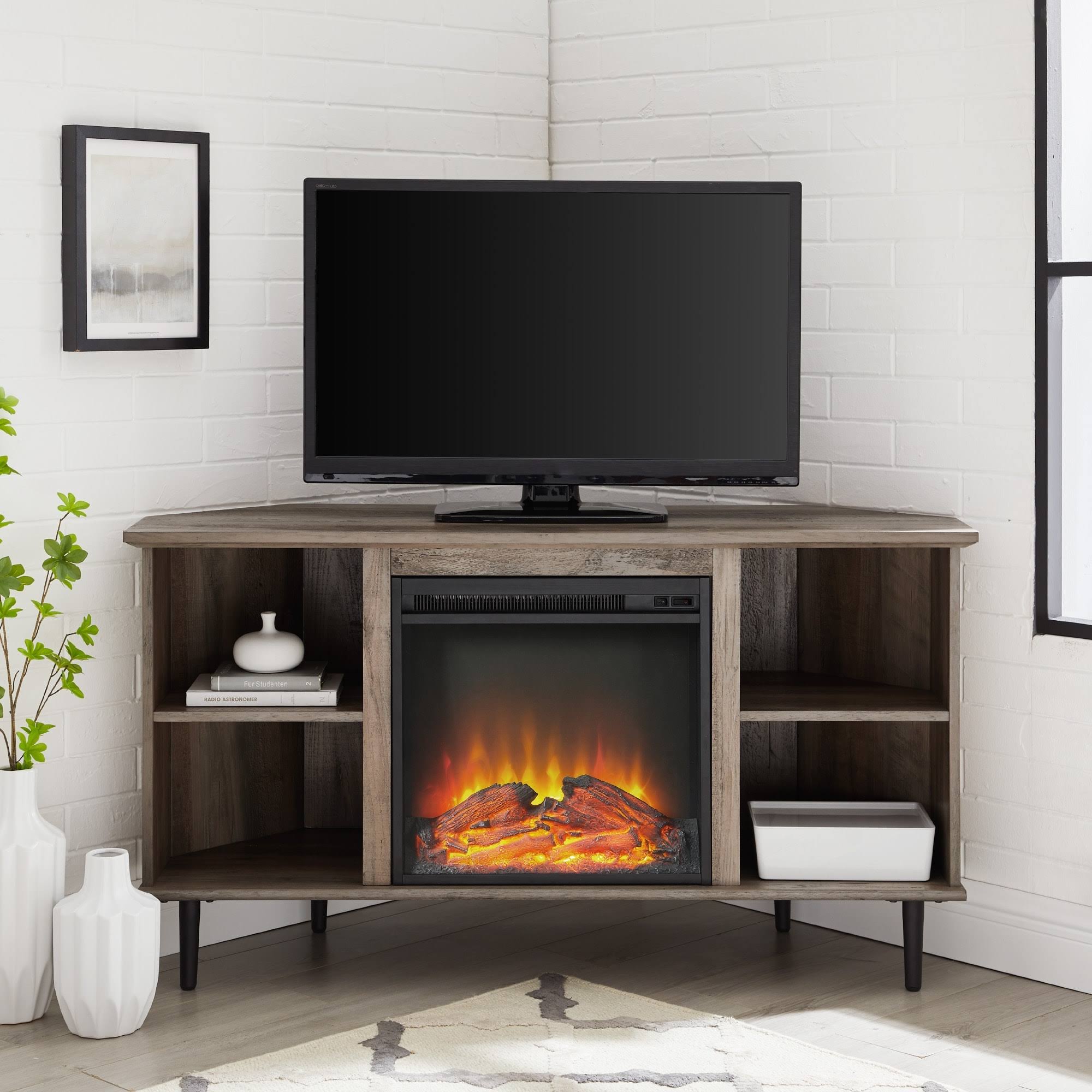 Carbon Loft 48-Inch Corner Fireplace TV Console - Grey Wash