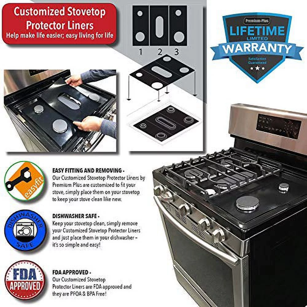 Whirlpool Stove Protector Liners - Stove Top Protector for Whirlpool Gas Ranges - Customized - Easy Cleaning Stove Liners for Whirlpool Model WGG755S0BE06
