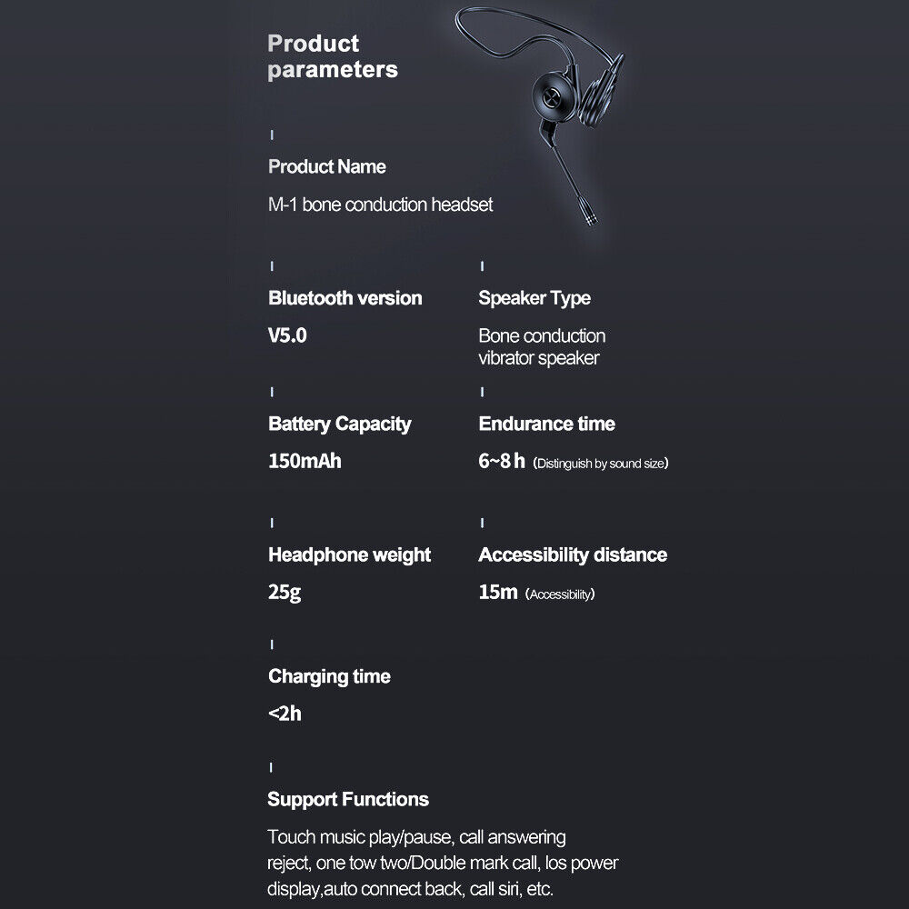 Bluetooth 5.0  Wireless Bone Conduction Headsets Open Ear Headphones MIC