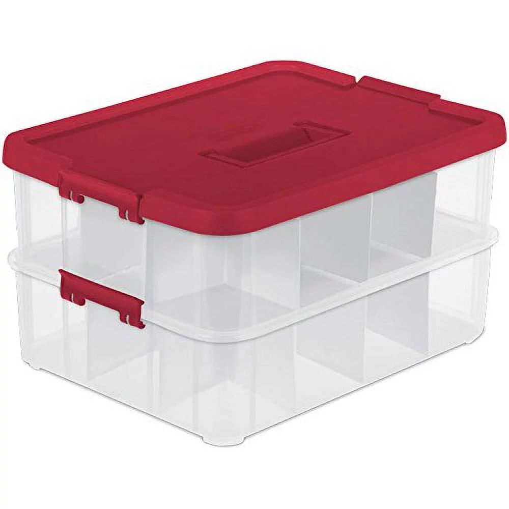 Sterilite 14276604 2-Layer Red Ornament Box