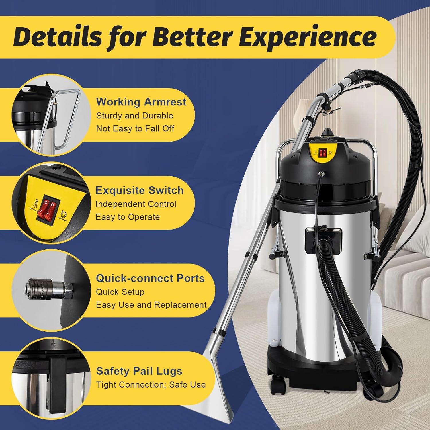 40L Commercial Carpet Cleaner, 3 in 1 Multi-Purpose Wet Dry Vacuum Cleaner Portable Carpet Cleaning Machine, 110V 1034W Sofa Curtains Vacuum Extractor Dust Cleaner Collector -40L(Two Packages)
