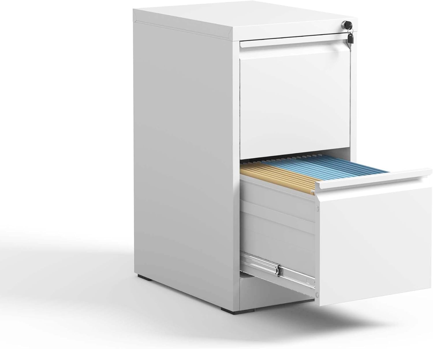 2 Drawer Metal Vertical File Cabinet with Lock Office Home Steel Vertical File Cabinet for A4 Legal/Letter Size (White)