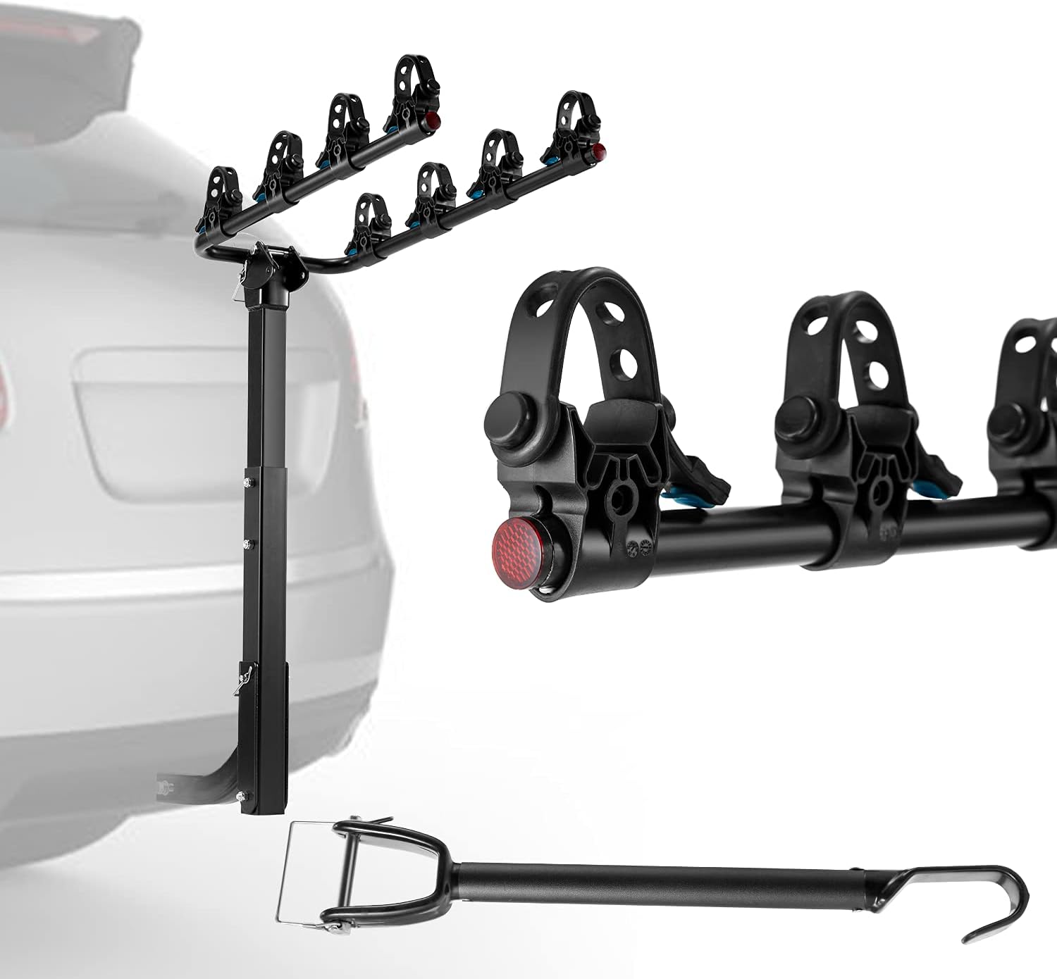 YOLENY 4-Bike Hitch Racks, Bike Hitch Mount Double Foldable Rack for Car, SUV, Tow Hitch for 2 Hitch Receiver, Bar Adapter Included