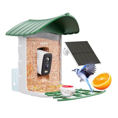 Bird Feeder with Camera, 1 Year Trial AI Identify, Birds Watching Camera with 4 DIY Add-ons, Smart Birds Cam with Solar Panel for Outdoor, Auto Record Videos, Gift for Bird Lover