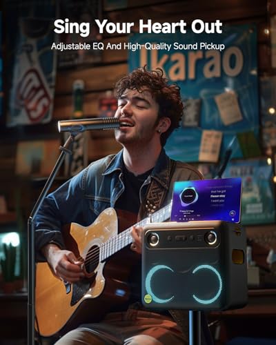 Ikarao Smart Karaoke Machine for Adults - with Lyrics Display, 32GB Karaoke Tablet, 2 Wireless Mics, Professional Karaoke System, 300W Peak Power, 4 DJ Lights, Karaoke Speaker for Any Occasion
