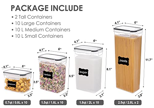 Vtopmart 32pcs Airtight Food Storage Containers Set, BPA Free Plastic Kitchen and Pantry Organization Canisters with Lids for Cereal, Dry Food, Flour and Sugar, Includes 32 Labels