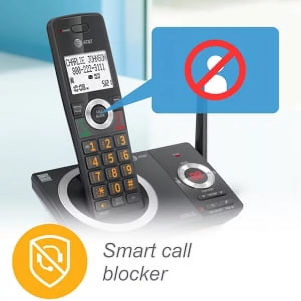 AT&T 2-Handset Expandable Cordless Phone with Unsurpassed Range, Smart Call Blocker and Answering System, CL82219 (Black)