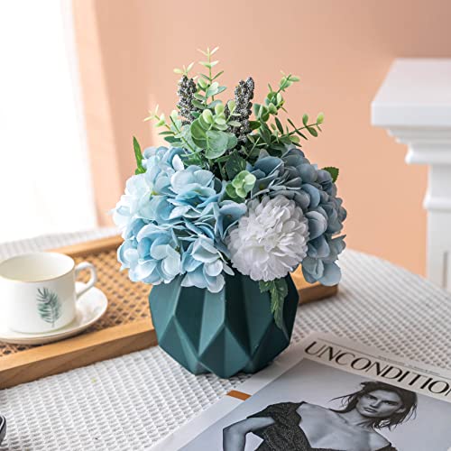 Artificial Flower in Vase Silk Blue Hydrangeas Flowers with Vase,Faux Flower Arrangement with Vase Suitable for Home Office Decoration, Dining Table Centerpiece