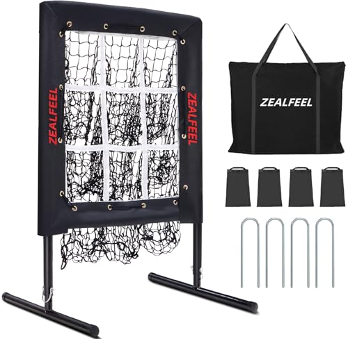 Baseball Pitching Net, 9 Hole Pitching Net with Strike Zone, 5 Height Adjustable Throwing Trainer, Heavy Duty Baseball Softball Net with Carry Bag for Solo Practice