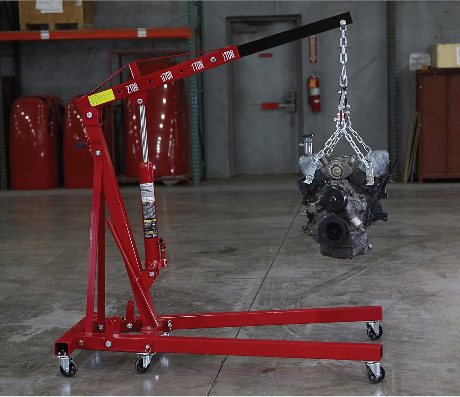 Strongway Hydraulic Engine Hoist with Load Leveler - 2-Ton Capacity, 1in.-82 5/8in. Lift Range