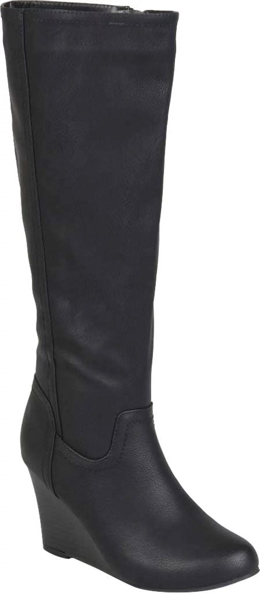 Women's Journee Collection Langly Wedge Heel Knee High Boot Black Faux Leather 8 M