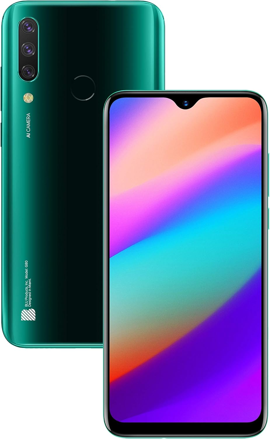 BLU G80 | 2021 | All day battery | Unlocked | 6.5” HD+ Infinity Display | 64GB | Triple Camera 13MP | US version | US warranty | Green