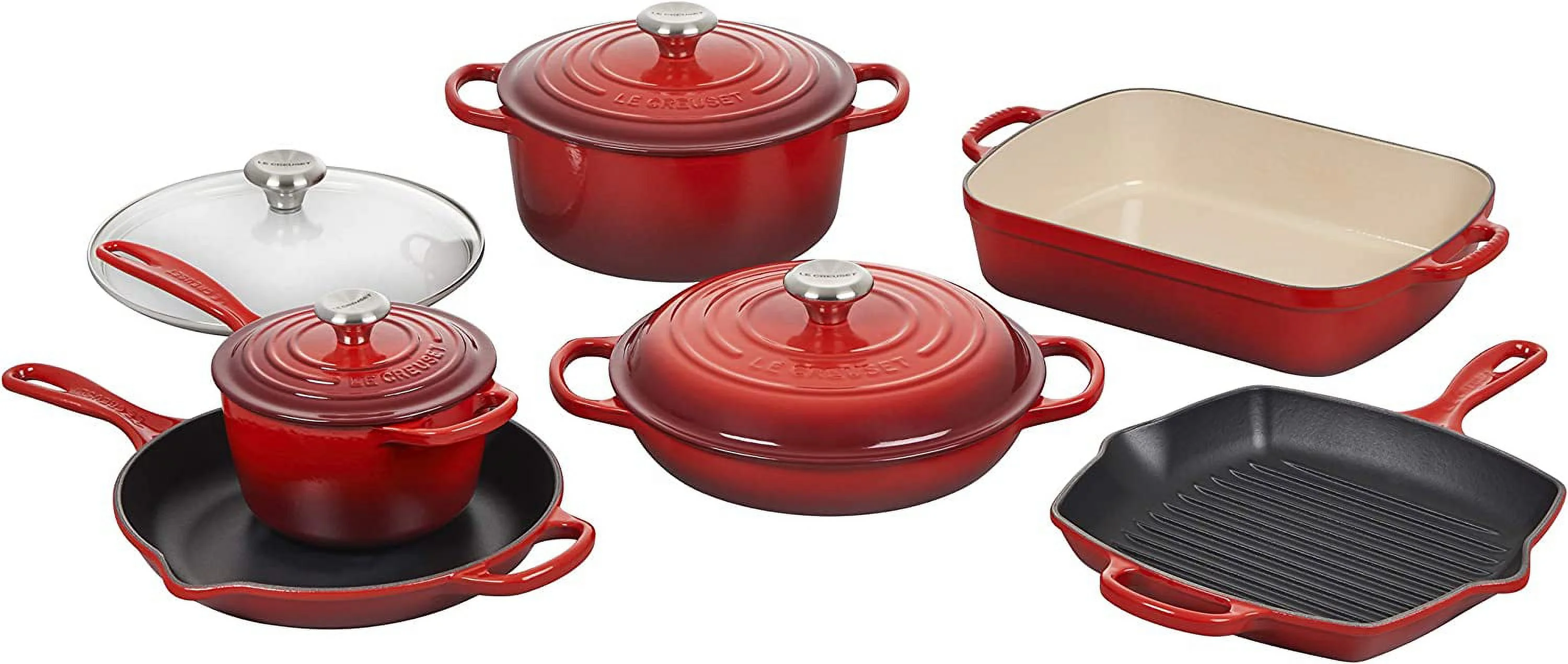 Creuset Signature Enameled Cast Iron Cookware Set  7-Piece  Marseille