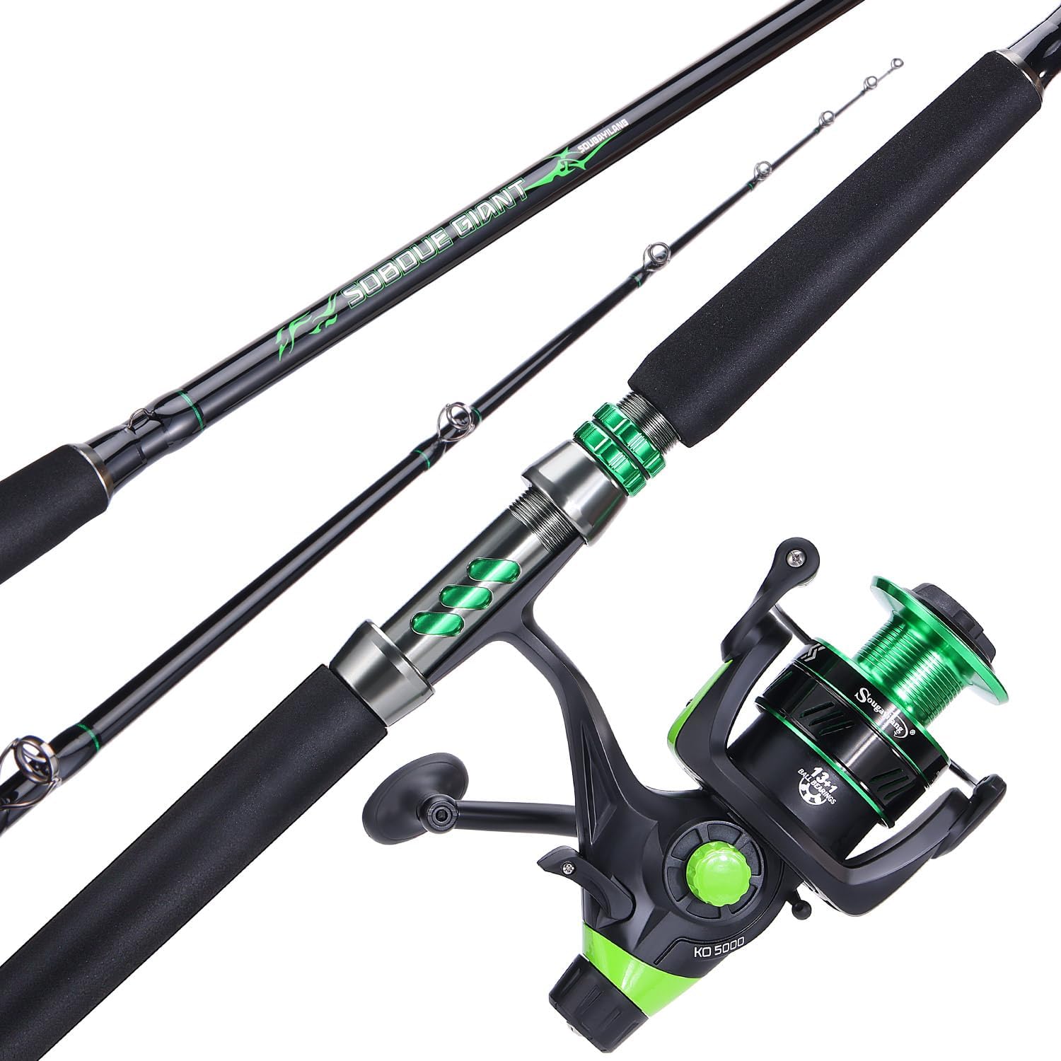 Sougayilang Catfish Fishing Rod and Reel Spinning Combo,Comfortable EVA Non-Slip Grips,Aluminum Reel Seat and Size 5000 Carp Spinning Reel for Fighting Big Cats