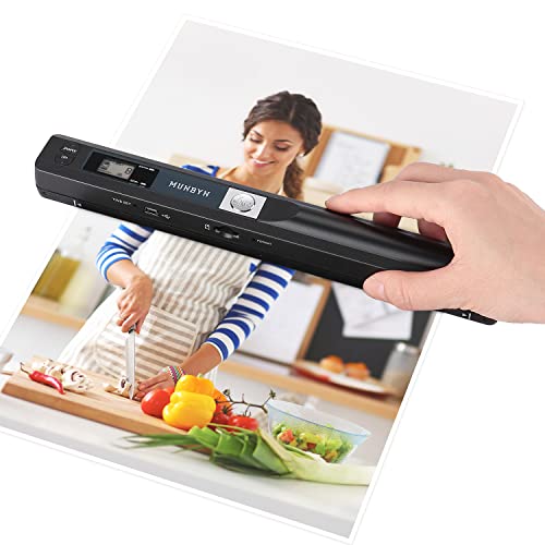 MUNBYN Portable Scanner, Photo Scanner for A4 Documents Pictures Pages Texts in 900 Dpi, Flat Scanning, Include 16G SD Card, Wand Document Reader Uploads Images to Computer Via USB Cable, No Driver