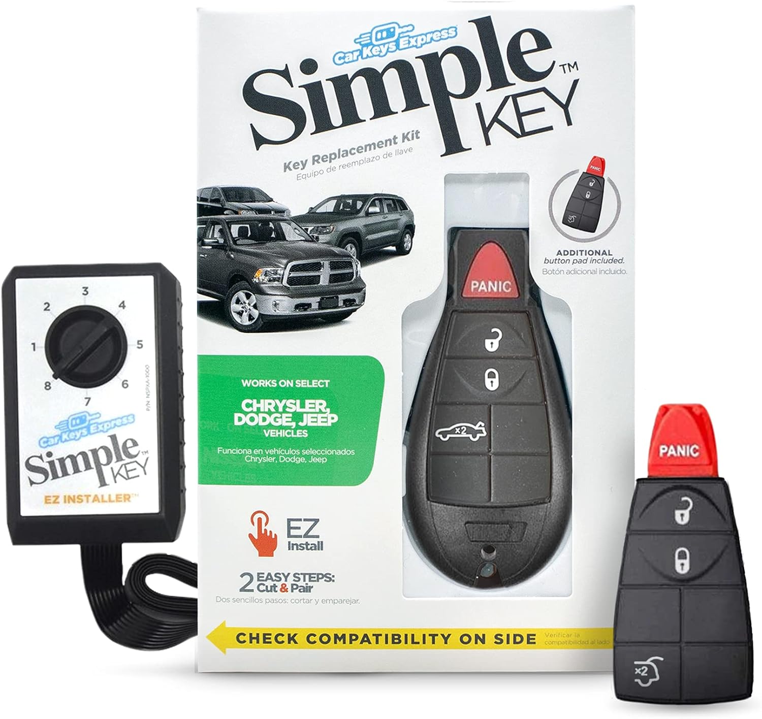 Simple Key, Key Fob and Key Programmer with Interchangeable 4 Button Keypads, Key Replacement Kit, Simple Key Programmer for Car Remote Start and Keyless Entry