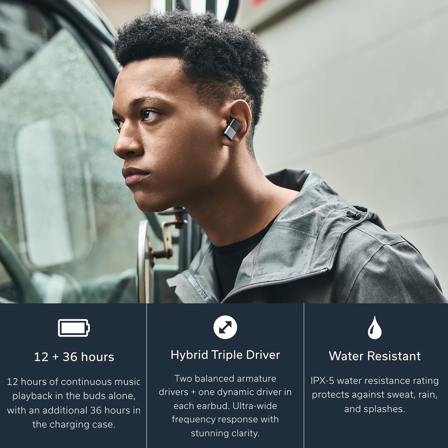 Status Between Pro Wireless Earbuds with Built-in 4X Microphones | Hybrid Triple Speaker Driver | 12 + 36 Hour Battery | Bluetooth 5.2 | Noise-Isolating Fit | Metal Exterior|