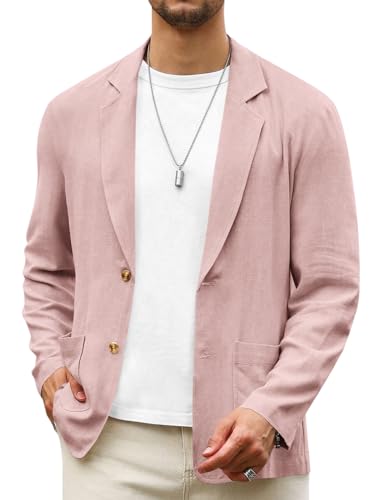 Runcati Mens Casual Linen Blazer Suit Jacket Two Button Slim Fit Lightweight Business Sport Coats