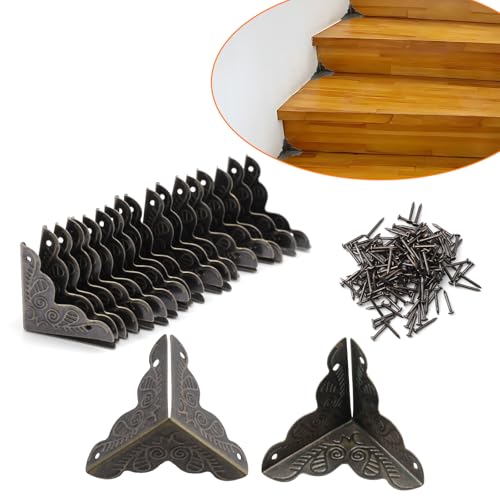 36 PCS Stair Dust Inner Corners for Wooden Steps, 25mm Antique Decorative Corner for Jewelry Box, Vintage Edge Guard with Screws (Bronze)