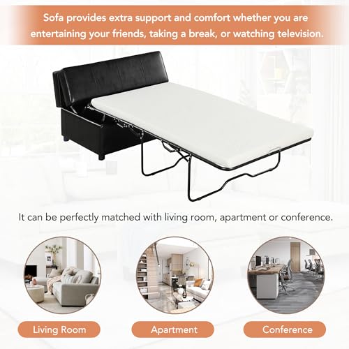 Ottoman Folding Bed, Fold Out Sleeper Bed With Mattress, Convertible Chair Into Sofa Bed, Couch Sleeper Solid Metal Frame, Dual Use Guest Bed Lounge Bed, Living Room Bedroom Office (Light Gray-003)