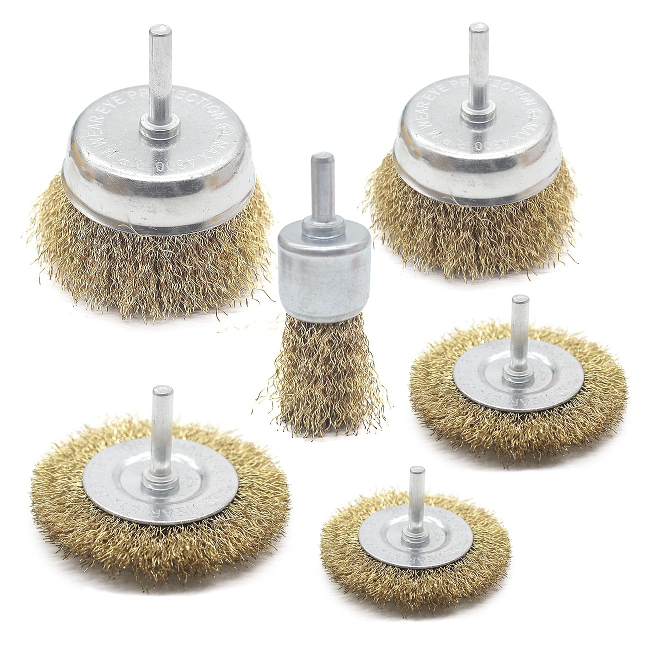 Brass-Coated Wire Wheel Brush Kit for Drill,BeQell 6pcs Crimped Cup Brush with 1/4-Inch Shank,Soft Enough for Rust Removal, Clean Paint ,Corrosion and Scrub Surface with Less Scrach