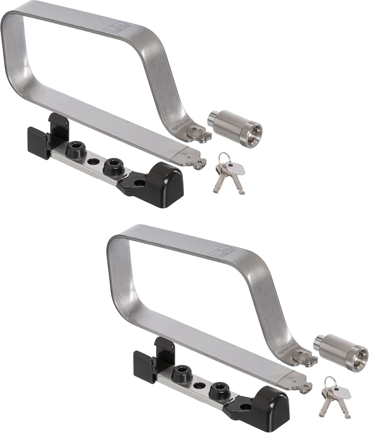 TiGr Mini+ 2-Pack Titanium Bike Locks. This Bicycle U Lock with 2 Mounting Clips are Heavy Duty, Lightweight & High Security. Features Disc-Style U-Locks with 4 Keys (4