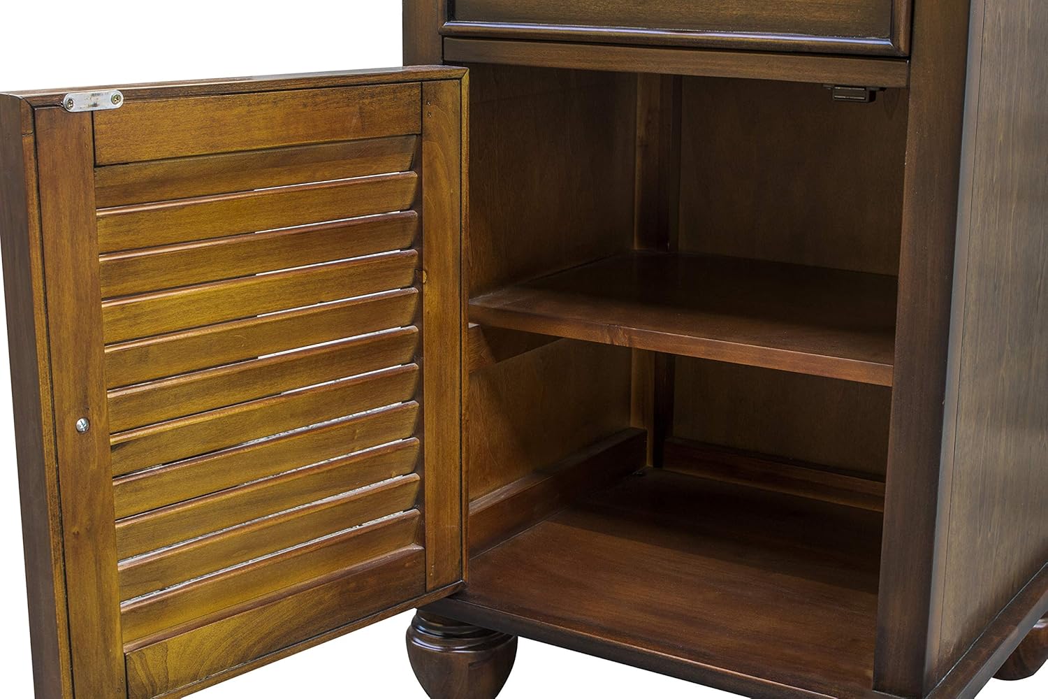 Sunset Trading Bahama Shutter Wood Nightstand, Felt Lined Drawer | Cabinet with Shelf, Tropical walnut