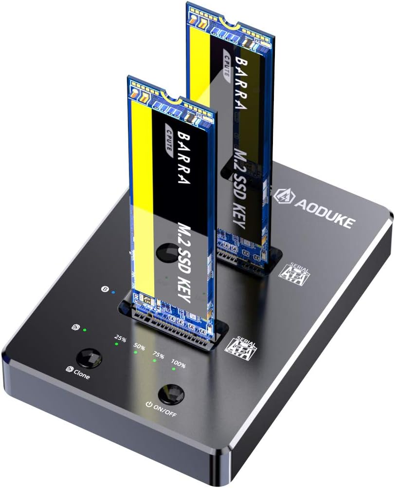 Dual-Bay NVME/SATA Docking Clone Hard Drive SSD Enclosure for B+M Key PCIe M.2 SSD/M.2 SATA SSD, Support Offline Clone Duplicator Function Up to 10Gbps(SSD NOT Include) -AJM2SPC