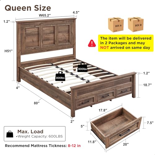 Farmhouse King Size Bed Frame with 52