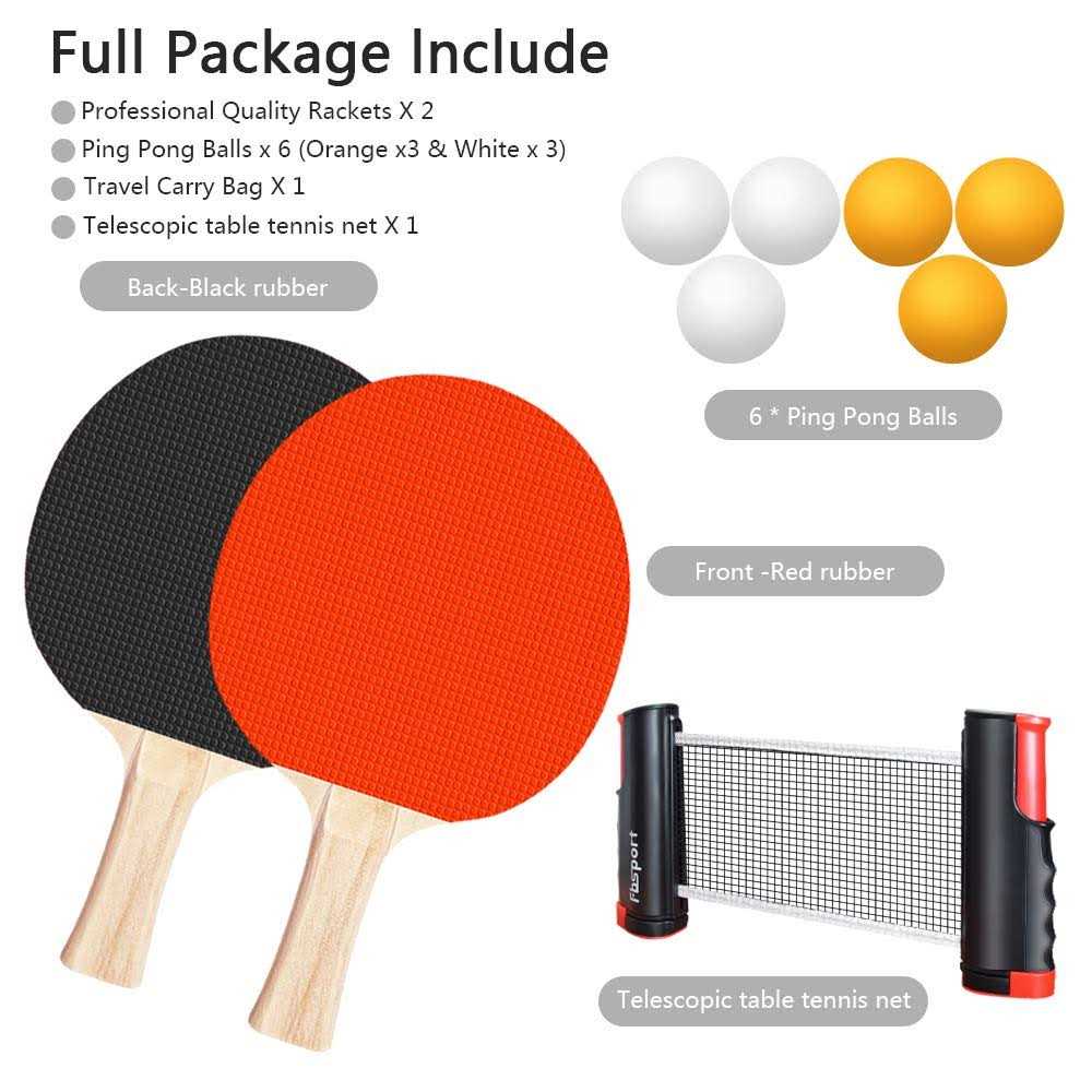 FBSPORT Ping Pong Paddle Set, Portable Table Tennis Set with Retractable Net, 2 Rackets, 6 Balls and Carry Bag for Children Adult Indoor/Outdoor Games - Sports Supplies Online Store