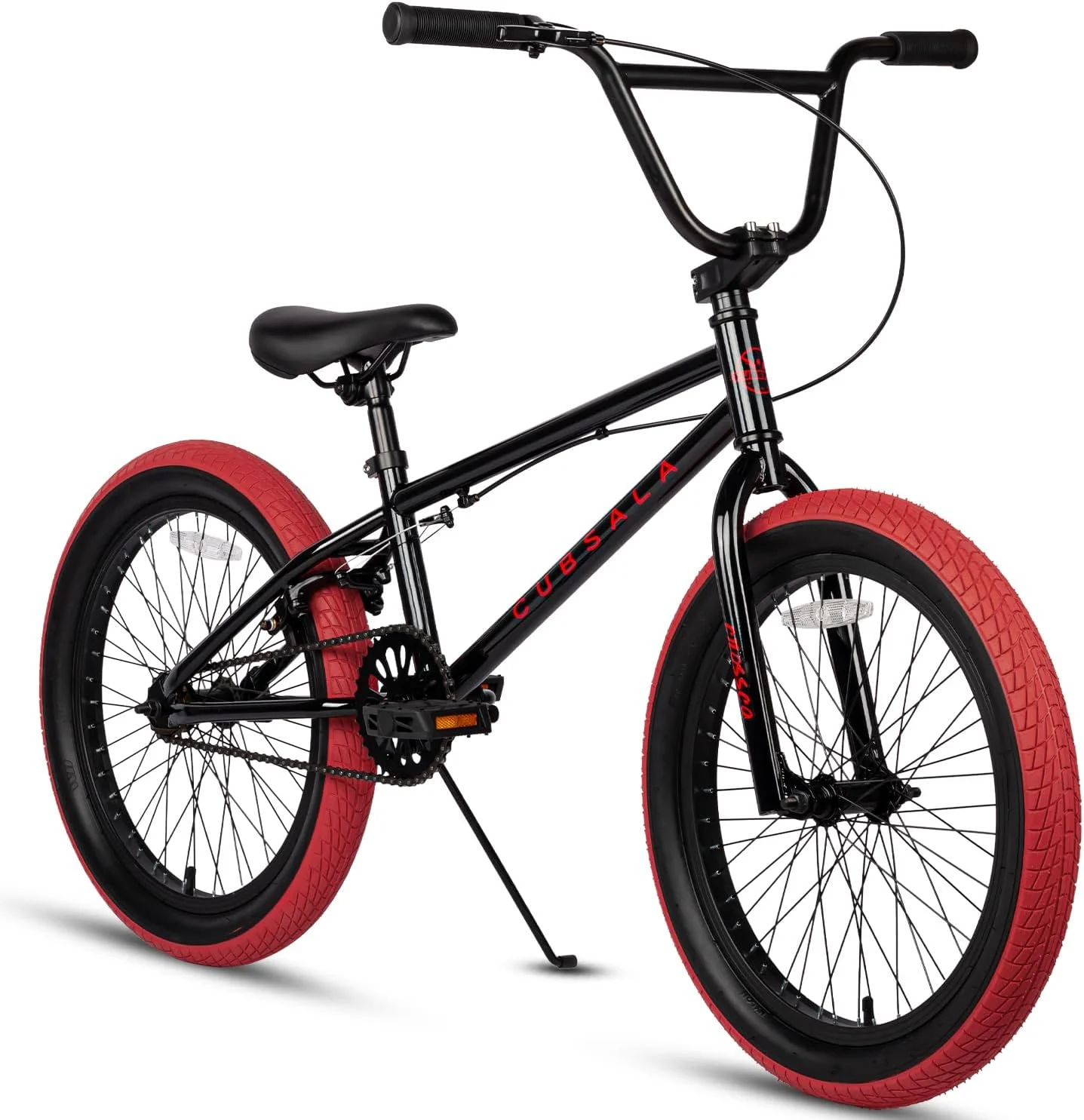 cubsala 20 in Freestyle BMX Kids Bike for Age 6-14 Years Old Boys Girls ,Black with Red Tires