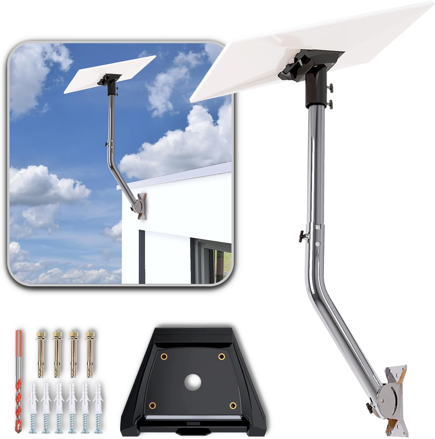 Adjustable Starlink Mounting Kit Gen 3, Ybervont Starlink Gen 3 Wall Mount for Starlink Internet Kit Satellite, Stainless Steel J-Mount with Starlink Gen 3 Pipe Adapter, Compatible with Gen 3 Starlink