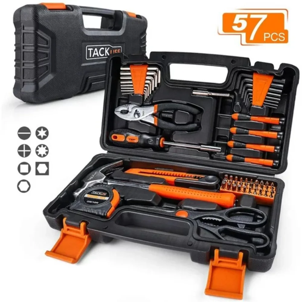 57 Pcs Household Tool Set - Hand Tool Set with Storage Case for Home Repair and DIY Black