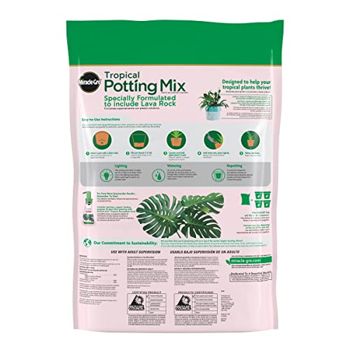 Miracle-Gro Tropical Potting Mix, For Container Plants, Use with Snake Plants, Spider Plants, Pothos, Monstera, 6 qt., 3-Pack