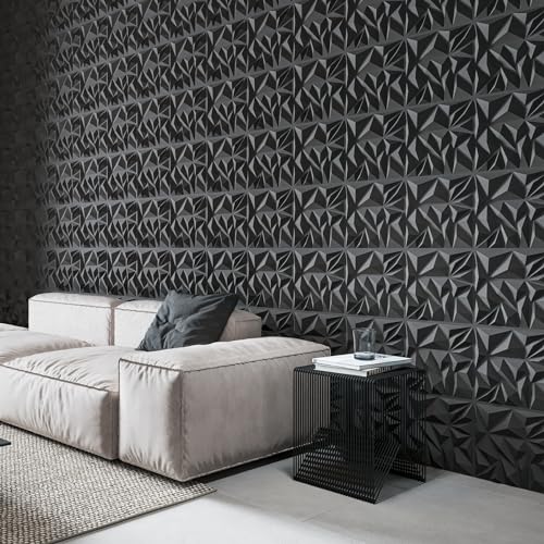 Art3d 33-Pack 3D Wall Panels for Interior Wall Decor, Modern Diamond Textured Accent Wall Paneling for Gaming Living Room TV Wall Background, 12 x 12 inch White