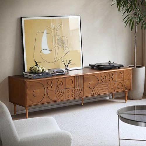 POVISON Mid-Century Modern TV Stand, Walnut Modern TV Stand with Storage for Living Room, Entertainment Center, Wood TV Media Console, Fully-Assembled(Walnut, 70.87