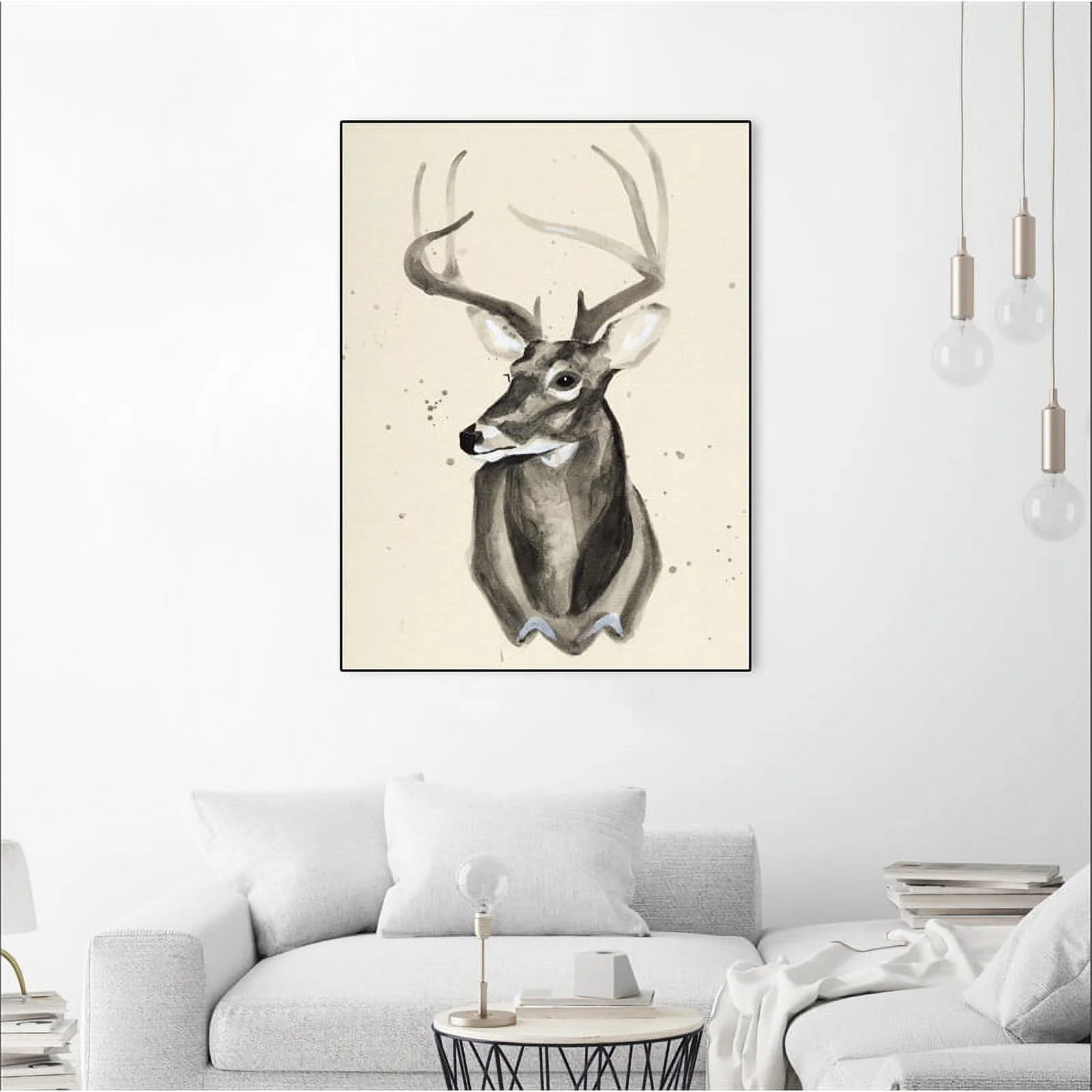 Giant Art Canvas  24x32 Watercolor Deer Head 3 Framed in Multi-Color
