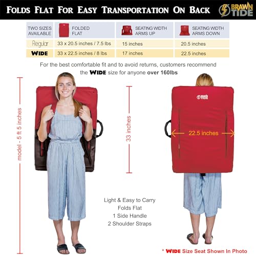 BRAWNTIDE Stadium Seat with Back Support - Comfy Cushion, Thick Padding, 2 Steel Bleacher Hooks, 4 Pockets, 2 Cup Holders, Reclining Back, Ideal Chair for Sport Events, Beaches, Camping, Concerts