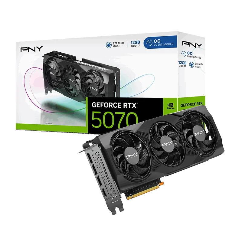 PNY NVIDIA GeForce RTX™ 5070 OC Triple Fan, Graphics Card 12GB GDDR7, SFF-Ready, 2.4-Slot