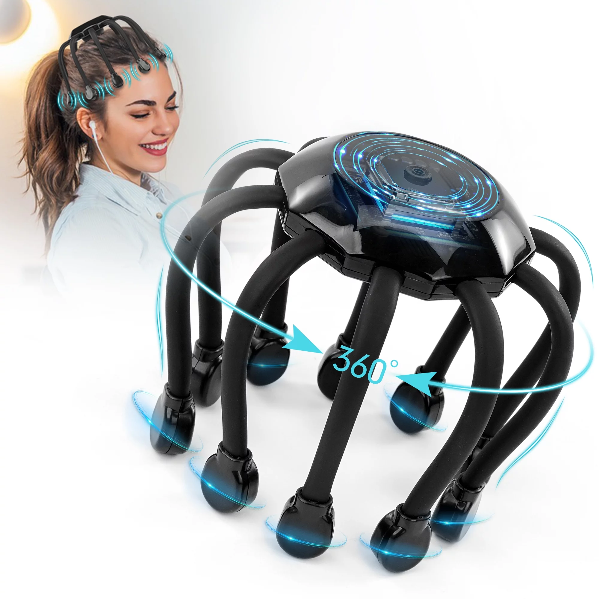 KEKOY Electric Scalp Massager, Head Massager With 5 Modes and 10 Vibrating Contacts, USB Charging 360 Degree Head Massager Scalp Stress Relax, Black