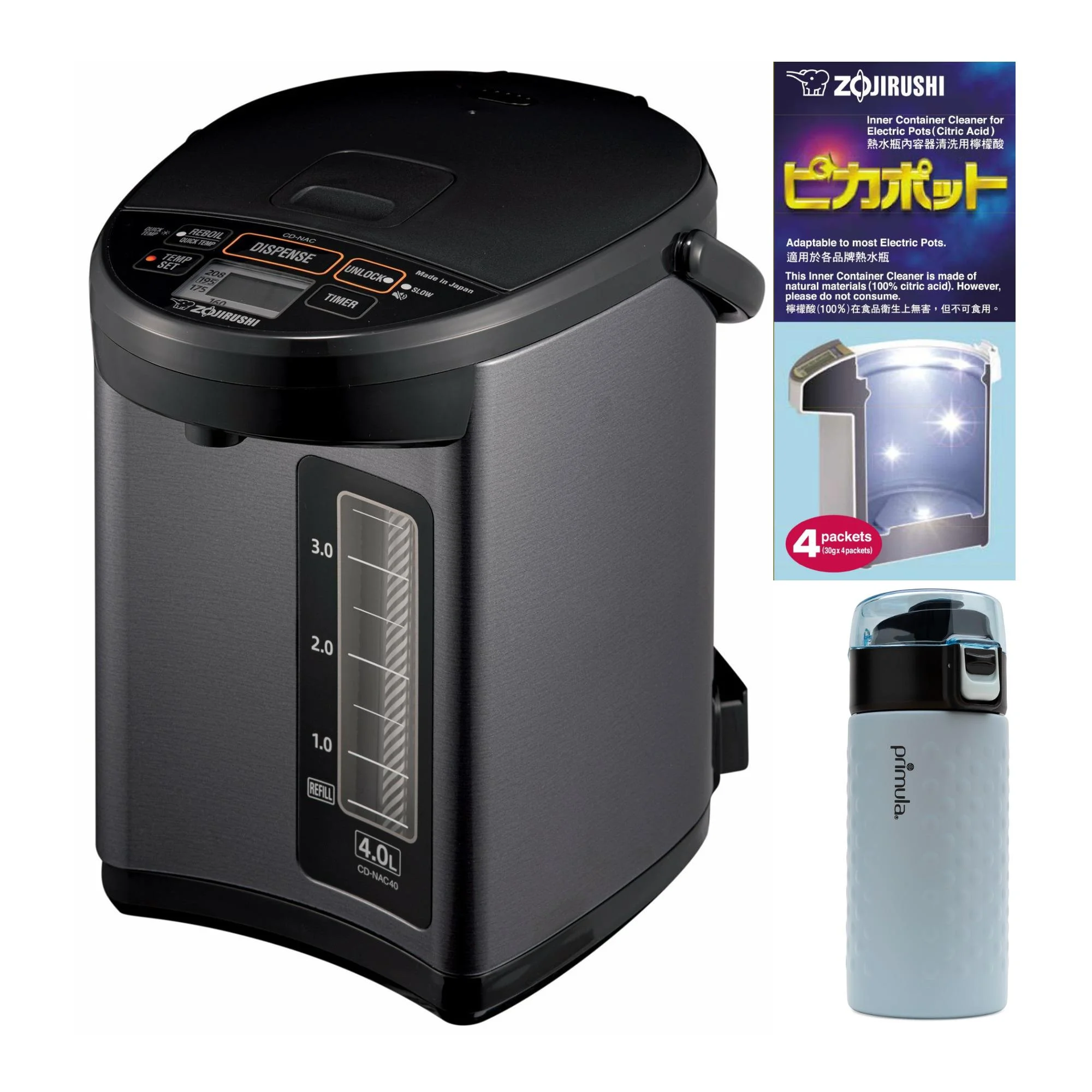 Zojirushi Micom Water Boiler (4-Liter, Metallic Black) with Cleaner and Tumbler