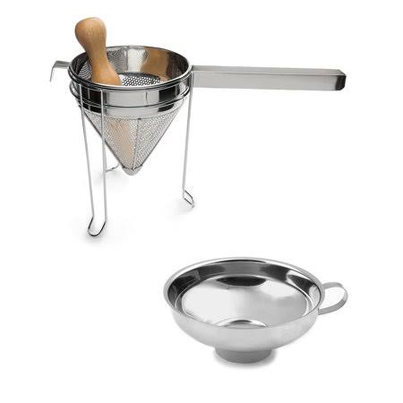 Fox Run Stainless Steel Canning Bundle, Canning Funnel and 3-Piece Chinois Set (Strainer, Pestle, and Stand), color_content