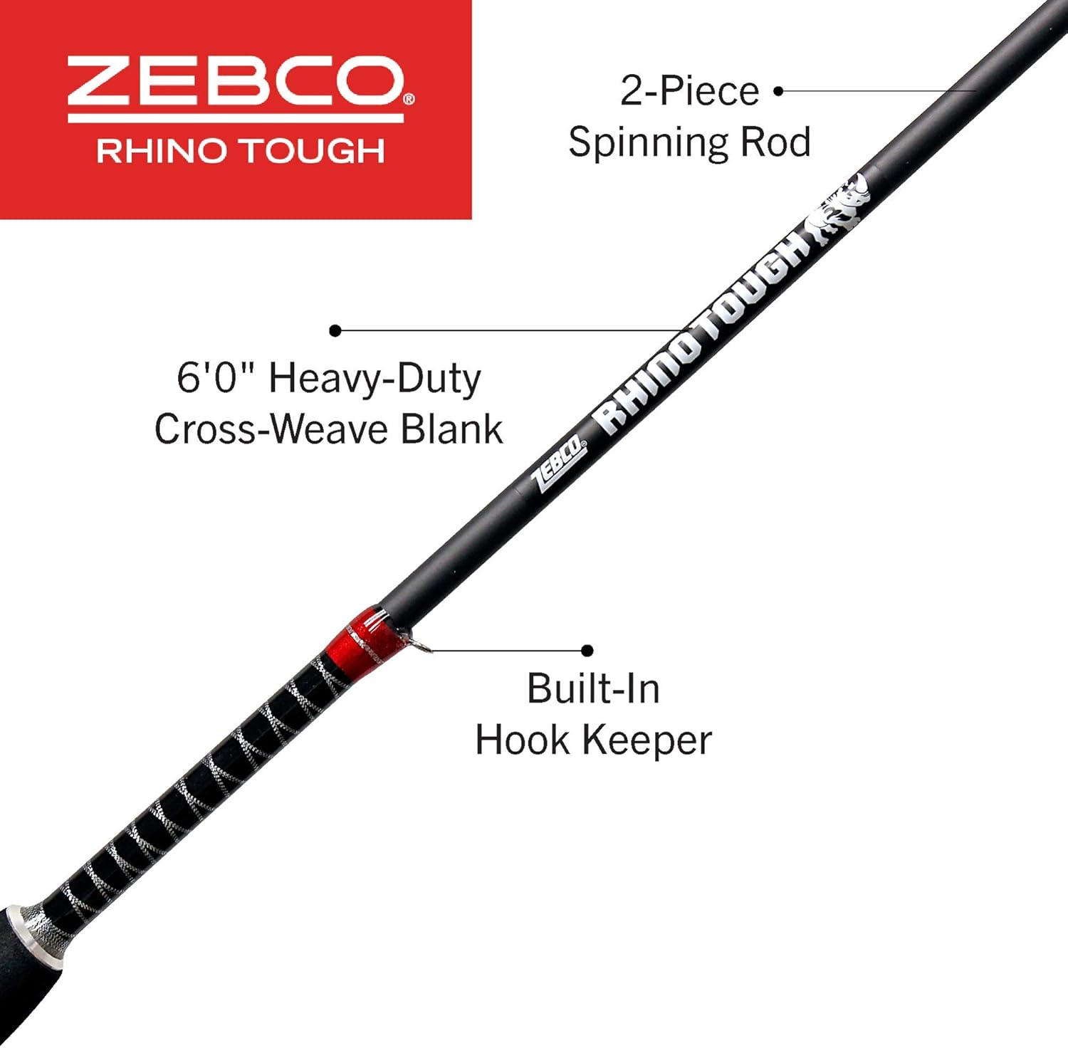 Zebco Rhino Tough Glowtip Spinning Fishing Rod, Foot Rod with Heavy Duty Guides, Medium-Light Power Fast Action, EVA Foam Handle