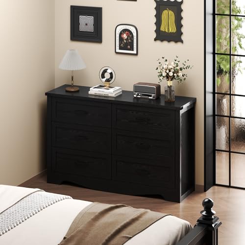 Dresser for Bedroom with 6 Drawers, Modern Wide Wooden Closet Dresser Chest Storage Organizer for Living Room Entryway Home Office (White)