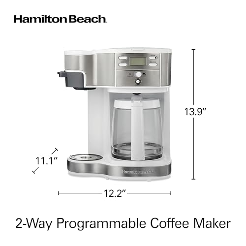 Hamilton Beach 49933 2-Way 12 Cup Programmable Drip Coffee Maker & Single Serve Machine, Glass Carafe, Auto Pause and Pour, White