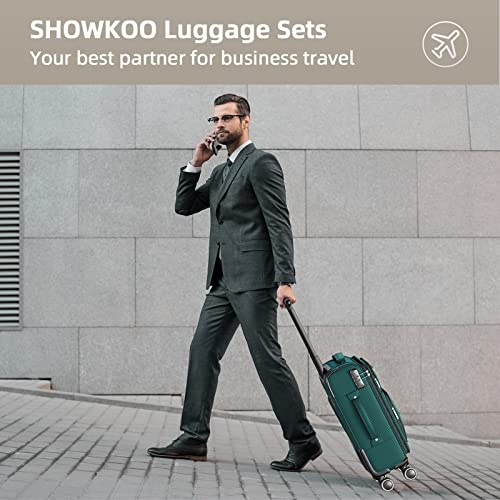 SHOWKOO Luggage Sets 3 Piece Softside Expandable Lightweight Durable Suitcase Sets Double Spinner Wheels TSA Lock Armygreen (20in/24in/28in)