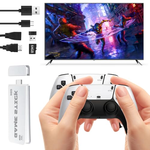 Retro Game Stick, Retro Gaming Console with Built-in 20000+ Classic Games, Wireless Game Stick, Retro Game Console 64GB, 4K, HDMI Output, 23 Emulators, Game Console with Dual 2.4G Wireless Controllers