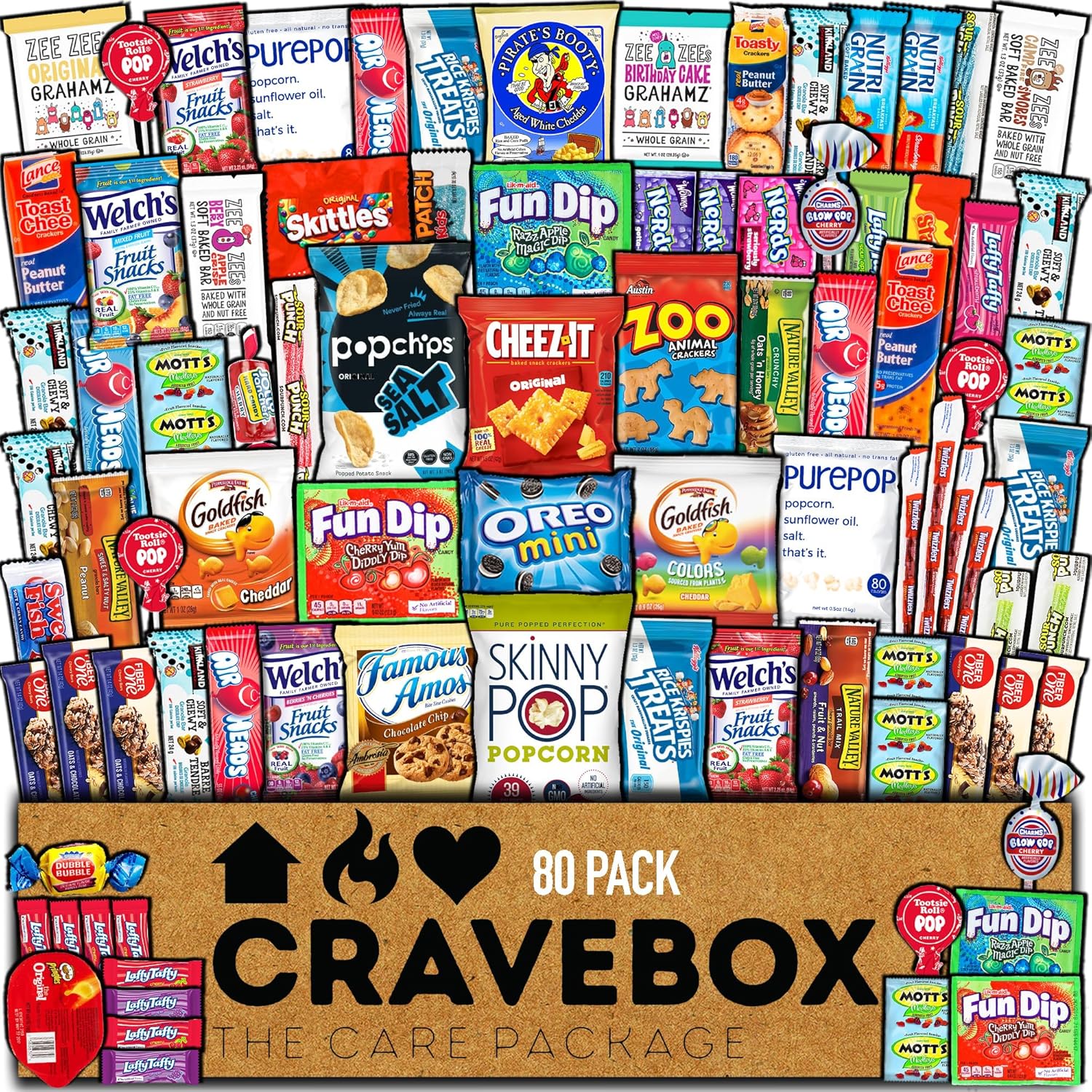 CRAVEBOX Snack Box Variety Pack Care Package (80 Count) Halloween Treats Gift Basket Boxes Pack Adults Kids Grandkids Guys Women Men Boyfriend Birthday Cookies Chips Mix College Office Back to School